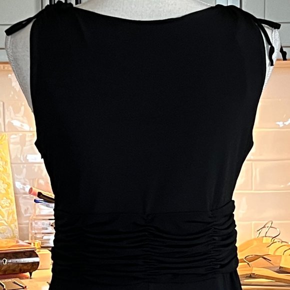 Little Black Dress with Shoulder Ties Cummerbund Waist Midi Length Size Small - Picture 8 of 9